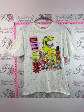 Nickelodeon tshirt Graphic Tee White Speckled Rugrats & Cartoon characters